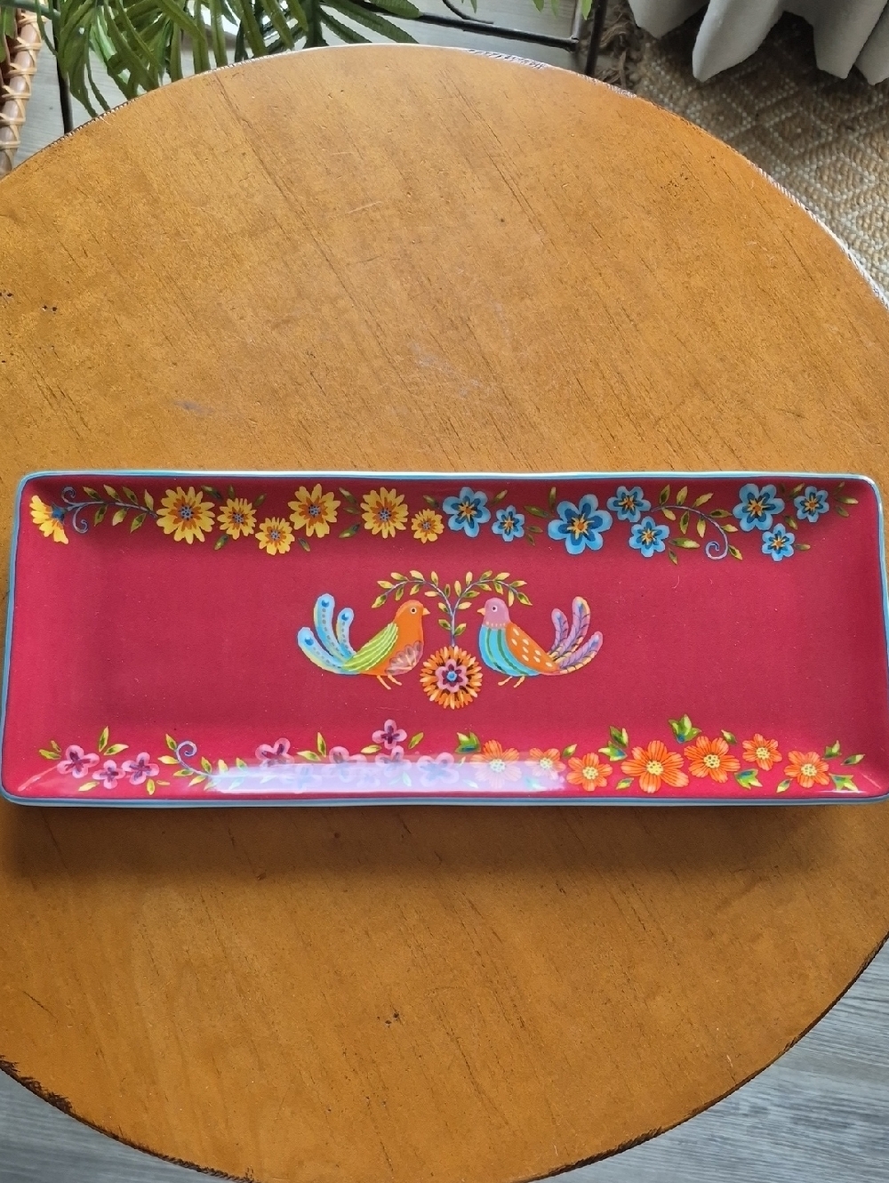 Bico Colorful Red Floral Trinket Tray with Birds